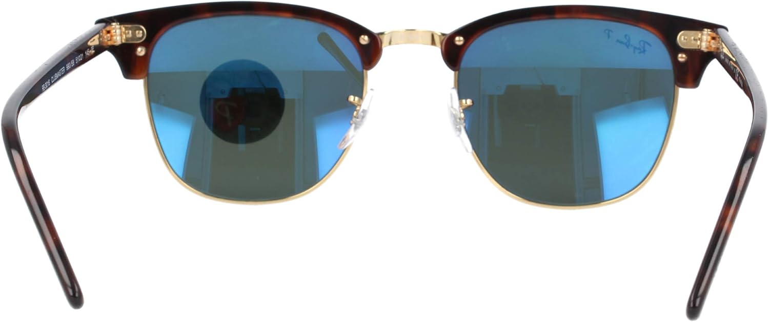 Ray-Ban CLUBMASTER Red Havana Crystal Green Polarized 51mm RB3016 990/58 Occhiali da sole polarizzati, Tartaruga rossa, 51mm