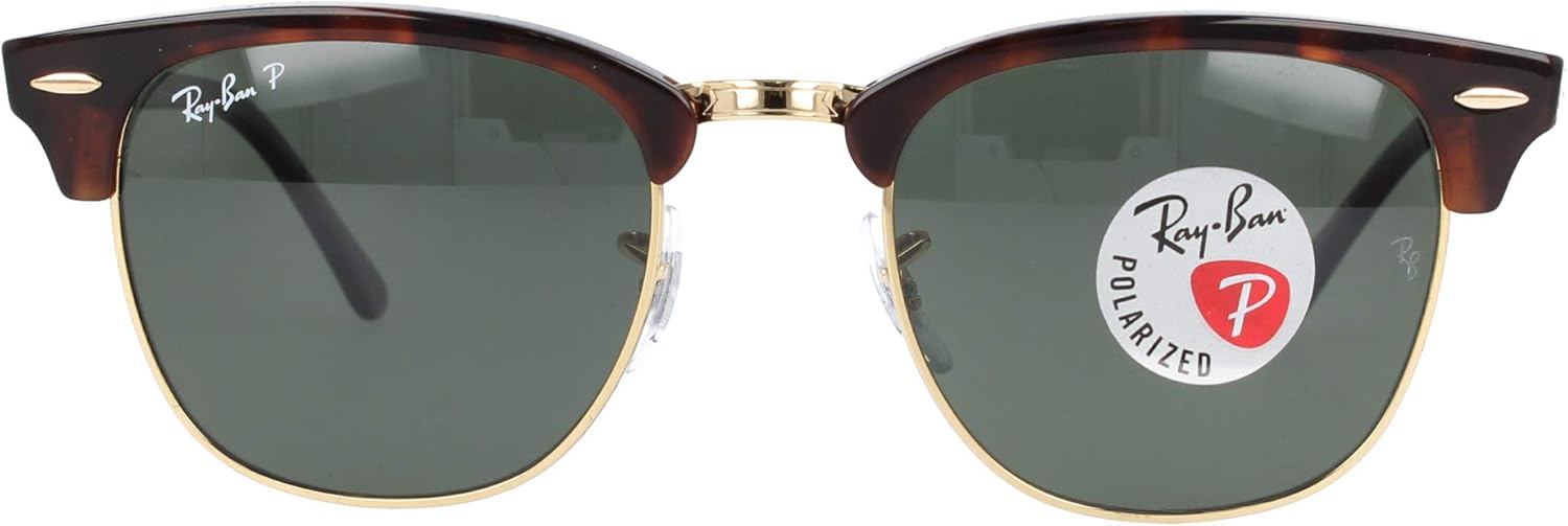 Ray-Ban CLUBMASTER Red Havana Crystal Green Polarized 51mm RB3016 990/58 Occhiali da sole polarizzati, Tartaruga rossa, 51mm