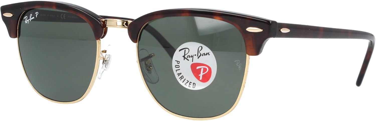 Ray-Ban CLUBMASTER Red Havana Crystal Green Polarized 51mm RB3016 990/58 Occhiali da sole polarizzati, Tartaruga rossa, 51mm