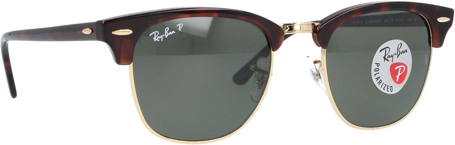 Ray-Ban CLUBMASTER Red Havana Crystal Green Polarized 51mm RB3016 990/58 Occhiali da sole polarizzati, Tartaruga rossa, 51mm