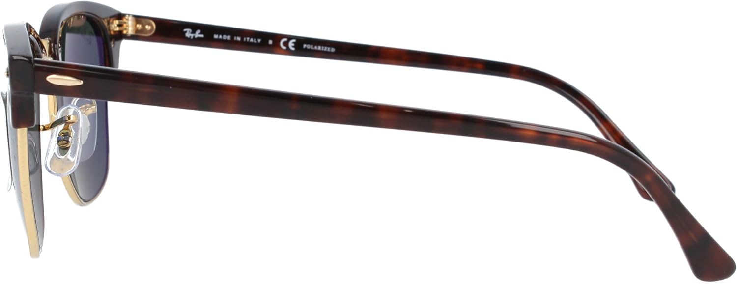 Ray-Ban CLUBMASTER Red Havana Crystal Green Polarized 51mm RB3016 990/58 Occhiali da sole polarizzati, Tartaruga rossa, 51mm