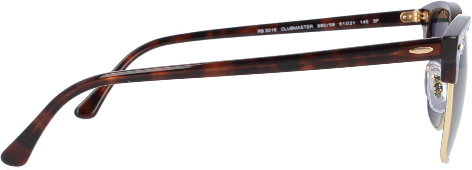 Ray-Ban CLUBMASTER Red Havana Crystal Green Polarized 51mm RB3016 990/58 Occhiali da sole polarizzati, Tartaruga rossa, 51mm