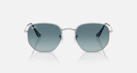 Ray-Ban Hexagonal RB 3548-N sunglasses with thin metal frame and green gradient lenses for stylish UV protection.