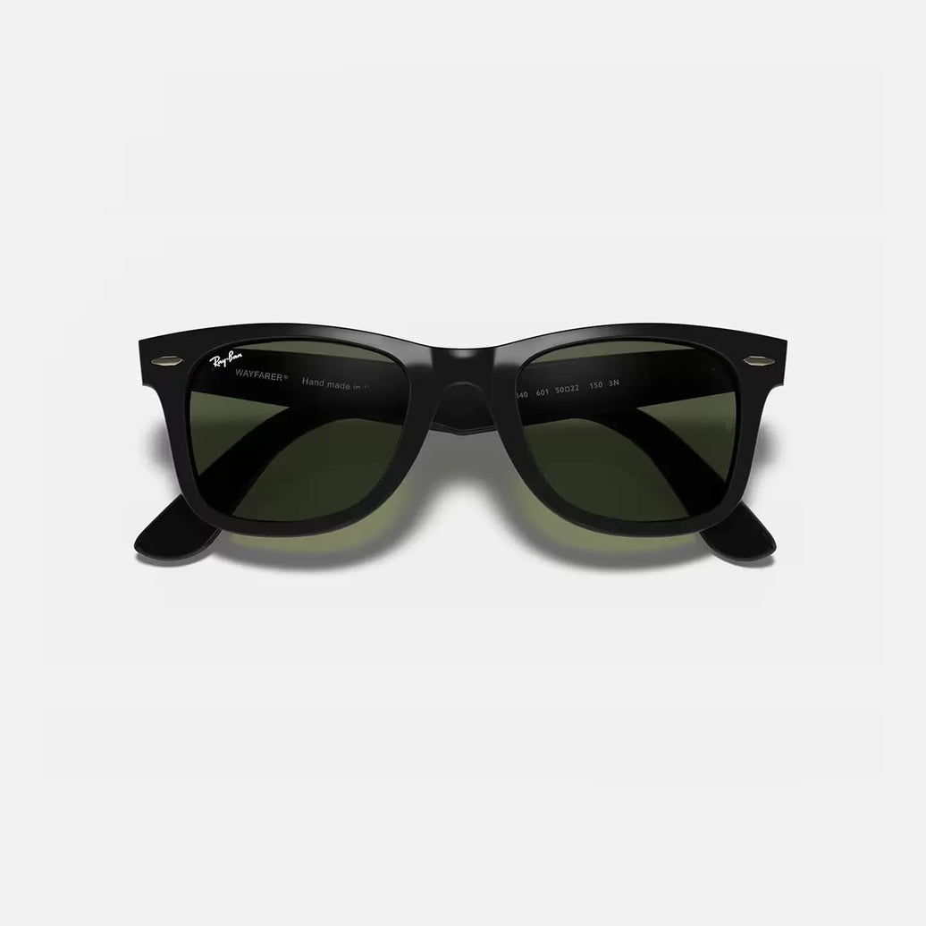 Ray-Ban Mega Wayfarer RB0840s oversized black acetate sunglasses with green UV400 lenses for bold style.