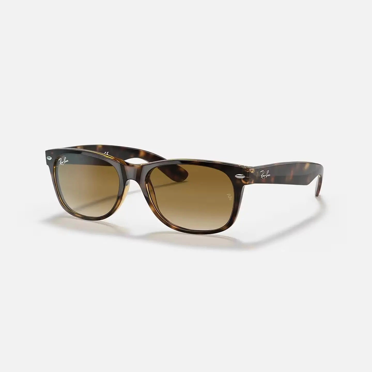 Ray-Ban New Wayfarer RB2132 sunglasses with tortoiseshell acetate frame and brown gradient lenses.